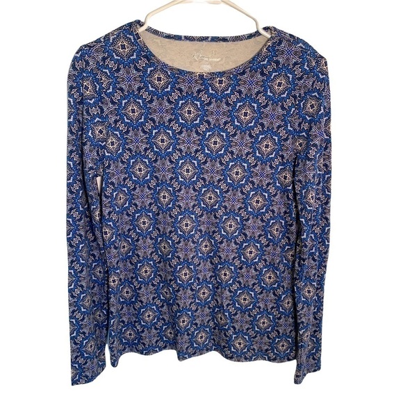 Kim Rogers Scoop Neck Long Sleeve T-Shirt Blue White - Picture 1 of 6